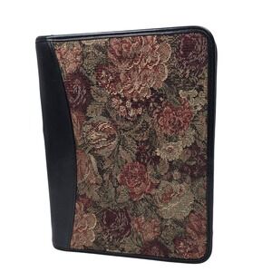 Franklin Covey Black Leather Floral Tapestry Zip Planner Binder Classic